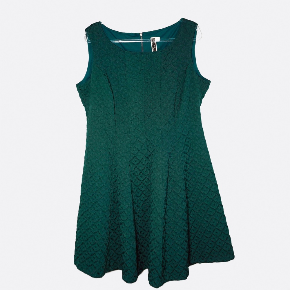 Julian Taylor Jacquard Fit and Flare Dress Emerald Green 1X XL Sleeveless - Picture 2 of 7